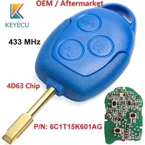 KEYECU OEM Genuine/ Aftermarket Remote Car Key Blue 3 Button 433MHz 4D63 for Ford Transit WM VM 2006-2014 P/N: 6C1T15K601AG FO21
