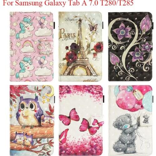 Cute 3D Cartoon Unicorn Bear Case For Samsung Galaxy Tab A 7.0 T280 T285 PU Leather Protective Shell Skin Tablet Funda SM-T280