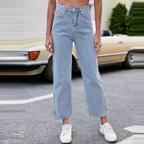 Fashion Harajuku Jeans Pants Women Long Trousers Button Hight Waist Pockets Zipper Ladies Loose Pants 2021 Штаны Женские #T2Q