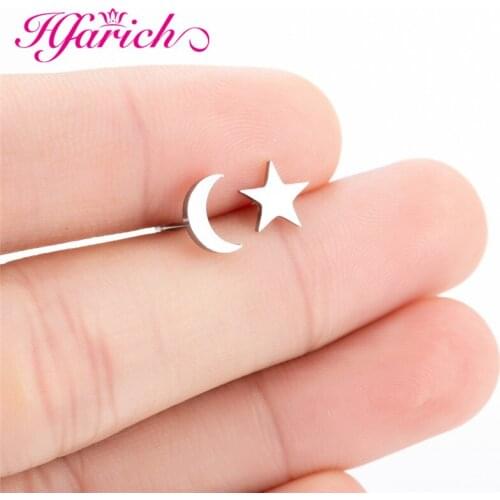 Hfarich Trendy Earrings Moon Rose Gold Star Earrings Studs Stainless Steel Jewelry Women Accessories