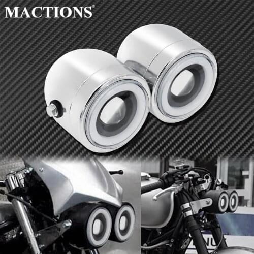 Motorcycle Univelsal Twins Dual Headlight Chrome Headlamp With Angel Eyes Running Light For Harley Cafe Racer Dyna For Kawasaki