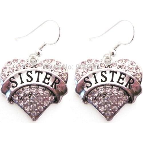 Newest Styles rhodium plated Sister Clear Crystal Heart Earrings(E100061), 30pair a lot