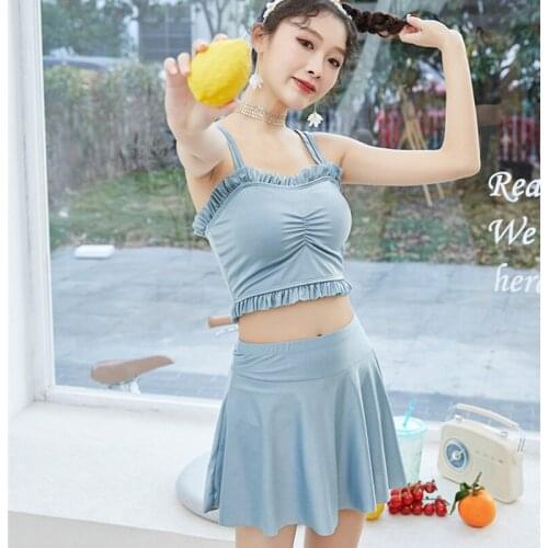 2021 New Korean Sexy Fold Bikini Set Women Push-up Swimsuit Beachwear Padded Swimwear Two Piece Bathing Suit Beach Swimskirt