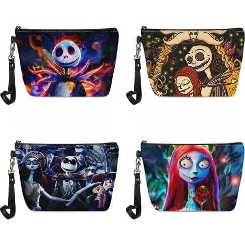 HYCOOL New Arrival Cartoon Nightmare Before Christmas Print Cosmetic Bag For Make Up Cosmetic Bags Girls Makeup Bag Women Travel