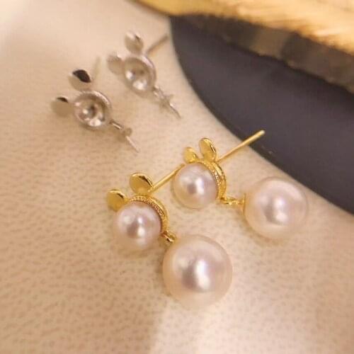 New 925 Sterling Silver Earrings Findings Settings Base Mountings Parts Mounts for Coral Pearls Agate Crystal Stones Beads