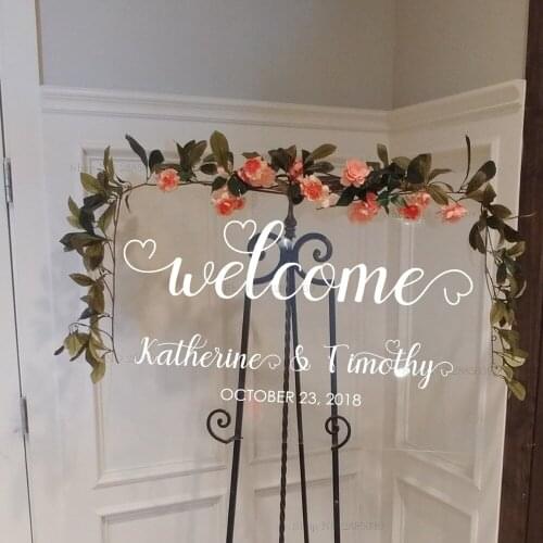 New Art Font Wedding Welcome Sign Decals Clear Glass Customizable Names Date Weddings Chalkboard Sticker Mirrors DIY Decor LC949
