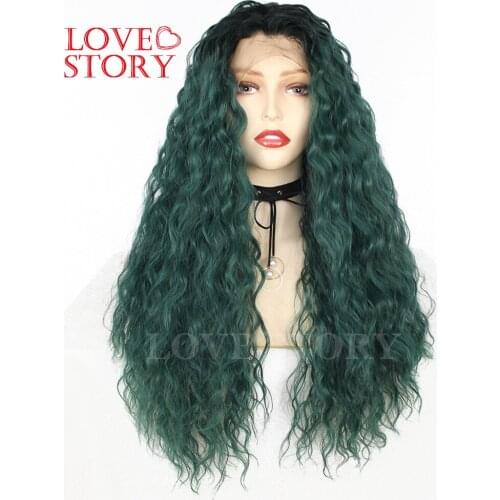 Lovestory Green Ombre Color Synthetic Lace Front Wig Long Curly High Density Heat Resistant Synthetic Hair Wigs