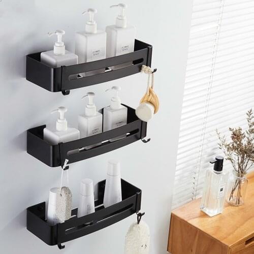 Bathroom Shelf Bath Shower Shelf Bath Shampoo Holder Bathroom Corner shelf Wall Mounted Black Aluminum Kitchen Storage holder