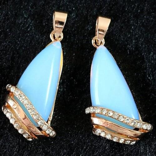 Popular white crystal rhinestone opalite diy fashion jewelry teardrop opal making pendant accessories findings B874