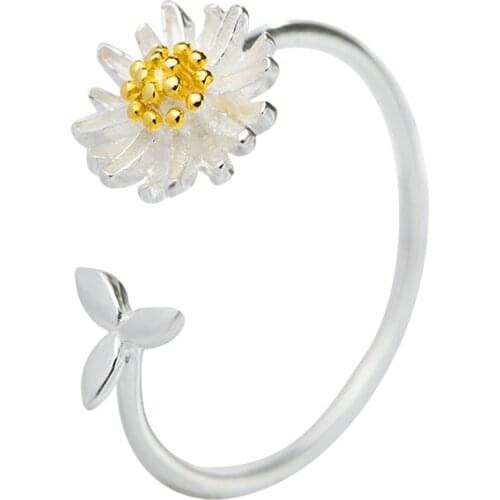 Simple Style Silver Color Little Daisy Flower Adjustable Finger Ring Elegant Fine Jewelry Women Romantic Party Wedding Bijoux