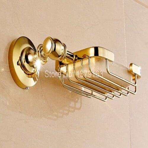 Luxury Gold Color Brass Wall Mounted Bathroom Accessory Square Soap Dish Holder Basket aba162