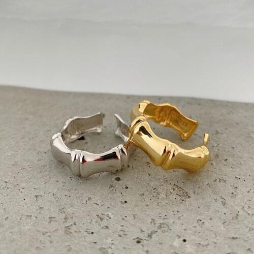 SHANICE New Punk S925 Sterling Silver Open Ring Wide shiny bamboo Open Adjustable Finger Rings Fashion Band Female Bijoux
