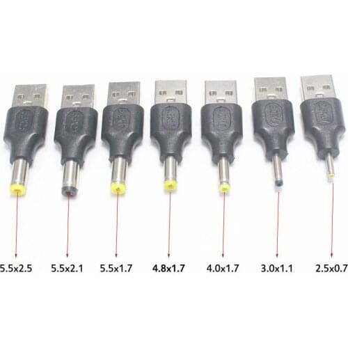 1pcs USB 2.0 Male Plug to DC Power Plug Charging Connector 5.5x2.5 5.5x2.1 5.5x1.7 4.8x1.7 4.0x1.7 3.0x1.1 2.5x0.7mm