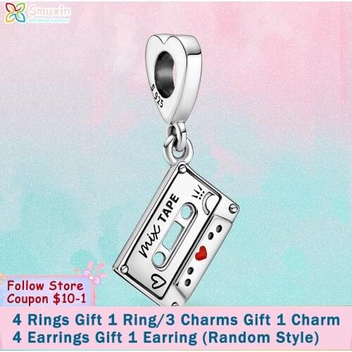 Smuxin 925 Sterling Silver Beads Pendant Vintage Cassette fit Original Pandora Bracelets for Women Jewelry Making Gift