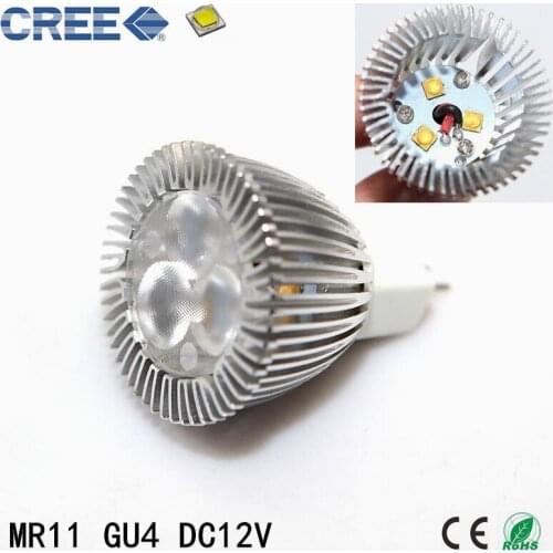Super Bright 3W MR11 Mini CREE LED Spotlight Bulb Dimmable DC12V 450LM 35mm Diameter GU4 LED Light Bulb 3*1W LED Lamp
