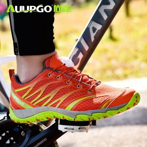 TaoBo Original AUUPGO Road Bike Shoes Flame Pattern Men Women Non-slip Road Mountain Bike MTB Shoes With Flat Rubber Sole