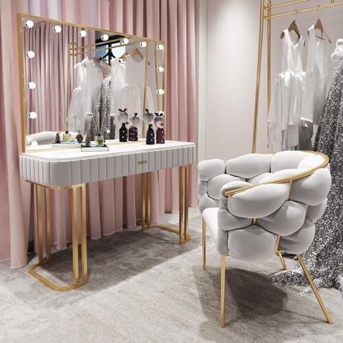 Commercial Photo Studio Dressing Table With LED Light Mirror Coiffeuse Fashion Makeup Manicure Table Dressers Bedroom Furniture