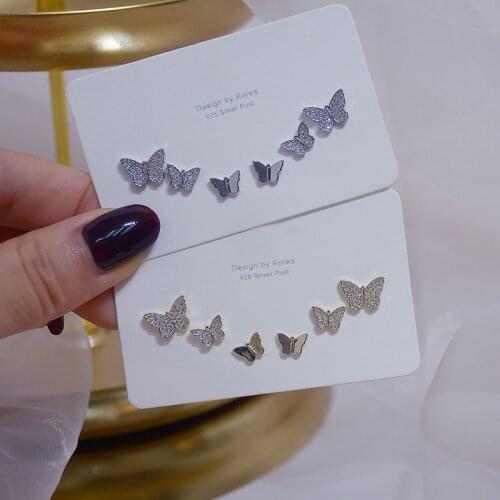 Unique Delicate Jewelry Cubic Zircon CZ Butterfly Stud Earrings for Women 14k Gold Plated 6pcs Earrings Set