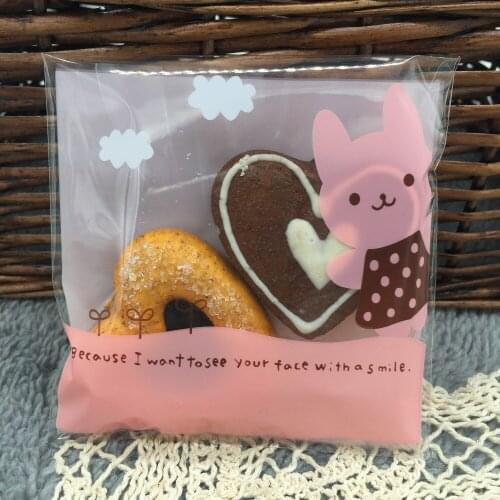 Cookie Packaging pink rabbit Self-adhesive Plastic Bags for Biscuits Snack Baking Package