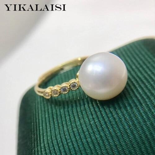 YIKALAISI 925 Sterling Silver Rings Jewelry For Women 9-10mm Round Natural Freshwater Pearl Rings New Wholesales