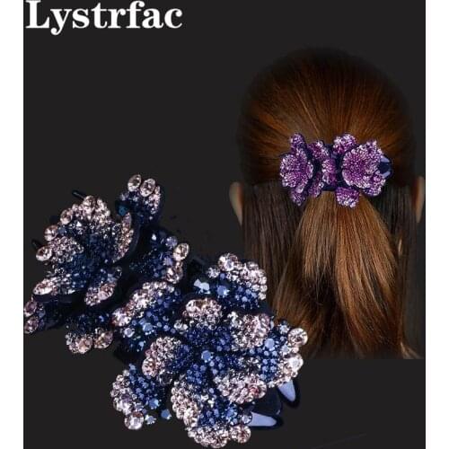 Lystrfac Female Large Rhinestone Flower Hair Claw Duckbill Clip Headdress Hairpin Plate Hair Grab Fashion Hair Accessories