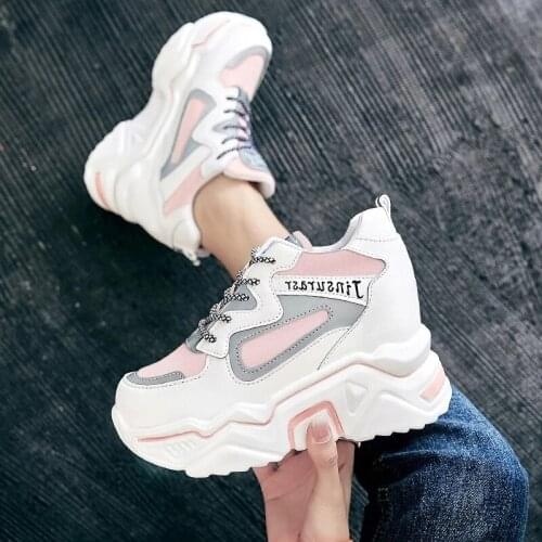 High Platform Height Increasing 9 cm Casual Shoes Woman Spring Hidden Wedge Sneakers Vulcanized Women Thick Sole Vulcanize Shoes