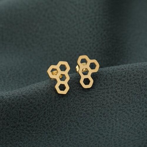 ETCAVCE Funky Hexagon Stud Earrings For Women Minimalist Jewelry Simple Honeycomb Cute Gold Earrings For Gift 2021