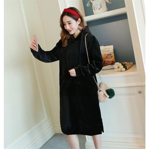 Women Long Sleeve Solid Velvet Casual Dress Loose Soft High Street Lady Midi Dresses Plus Size Vestidos M-3XL