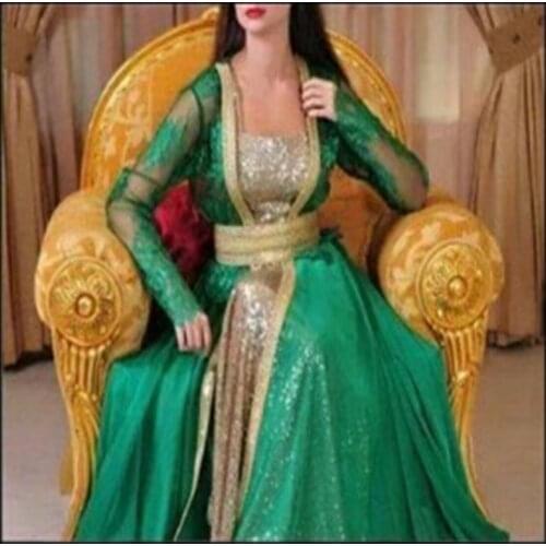 Robe De Soiree 2018 Gold Sequins Long Sleeve Arabic Evening prom gown Vestido Longo Real Photos mother of the bride dresses