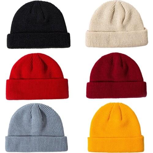 Winter Knitted Hat Solid Cuffed Short Melon Cap Warm Women High Stretch Cable Wool Skullcap Fisherman Beanie Hat Slouchy CP0375