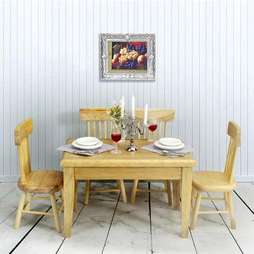 1 Set 1/12 Miniature Dollhouse Table & Chiar & Mini Doll Food Pretend Play Kitchen Furniture Accessories Toy