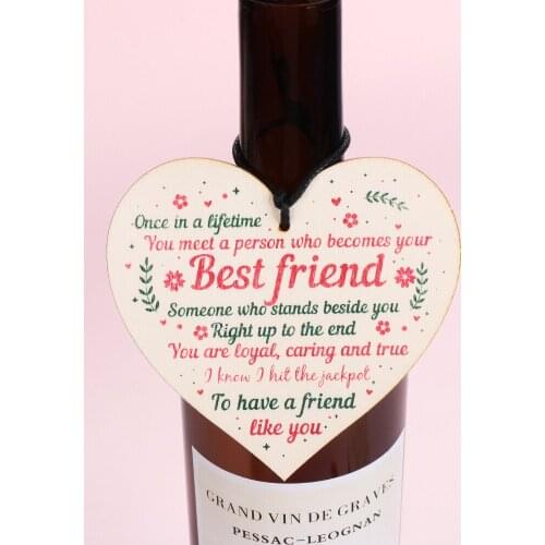 1PC Wooden Hanging Best Friend Birthday Gifts Thank You Heart Friendship Plaque Sign Crafts Home Decor