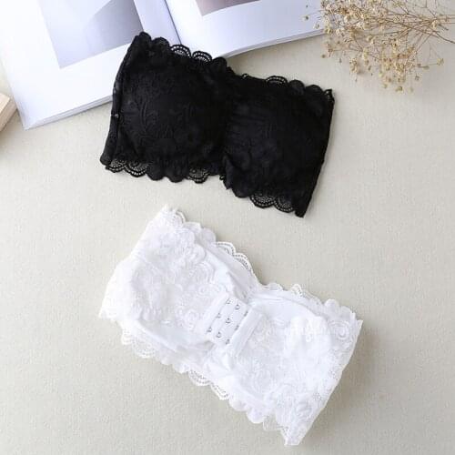 1pc Fashion Summer Womens Floral Lace Bandeau Seamless Bandeau Wire Free 4-Hook Bralette Strapless Tube Top