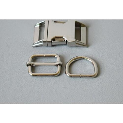 10 Sets（Metal Buckle+Adjust Buckle+D Ring Set) Retailing Plated Metal For 25mm Diy Pet Collar Leash Set Parts Accessories-Silve