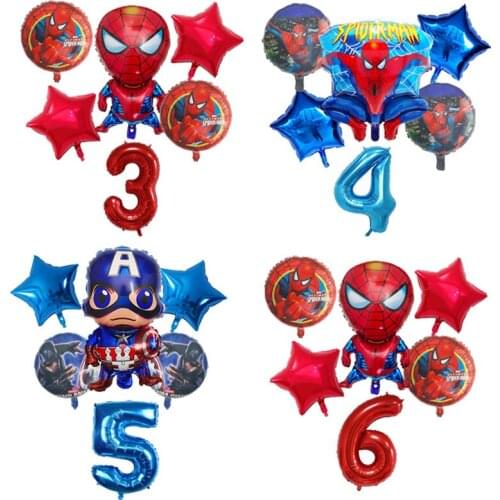 6Pcs Spiderman Balloons Captain America Number Super Hero Balls Inflatable Helium Birthday Party Decorations Kids Toys Globos