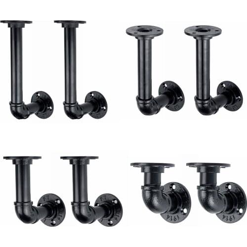 8/11/13/21cm 2Pcs Industrial Black Iron Pipe Bracket Wall Mounted Floating Shelf Hanging Wall Hardware Decor Floating Shelf