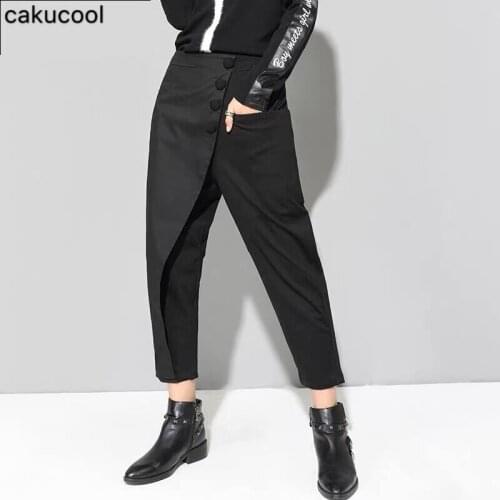 Cakucool Spring and autumn new womens pants fashion womens casual irregular stitching thin tide nine points feet harem pants