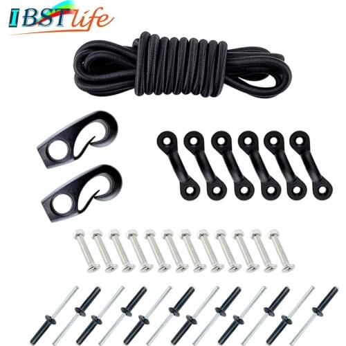 2.5m Kayak Black Bungee Rigging Kit with Screws or Rivets Bungee Cord Ends Rope Pad Eyes Water Sports Kayak Boats Accessories