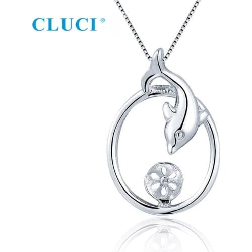CLUCI 925 Sterling Silver Oval Dolphin Pearl Pendant Accessory Fit 6-7mm Round Bead DIY Women Fine Jewelry Making SP448SB