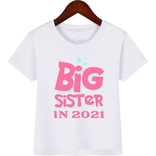 Tshirt Fashion Childrens Big Sister Design Funny T Shirt Baby Girls Harajuku Kids Graphic Clothes Print Summer White T-shirt