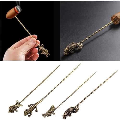 Retro Copper Bronze Cigar Draw Tool Portable Dredge Drilled Engraving Spiral Ventilation Needle Tool Smoke Holder