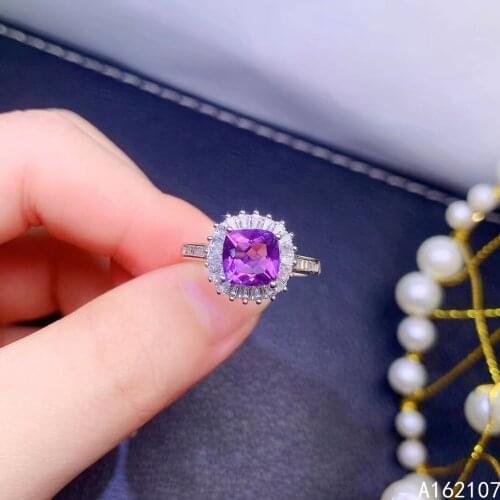 Exquisite Jewelry 925 Sterling Silver Inset With Gemstone Womens Luxury Elegant Square Amethyst Adjustable Ring Support Detecti