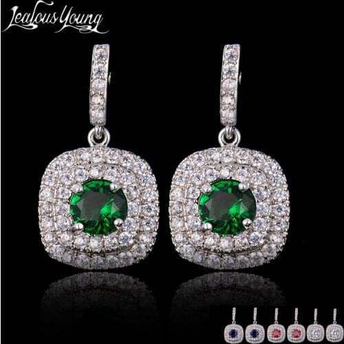 Classsic Square Crystal Clip Earrings With Green Round Silver Color Earrings For Women brinco Indian Jewelry bijoux Gift AE610