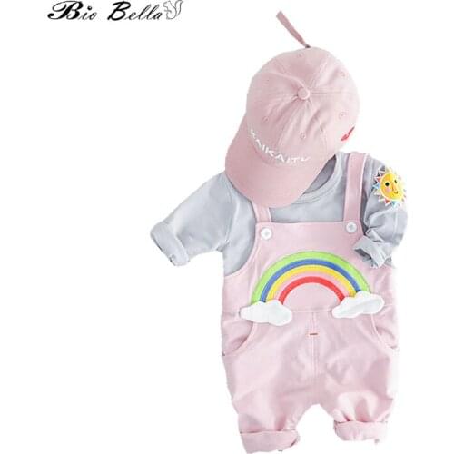 Toddler Girl Boy Clothes Sets Long Sleeve T-shirt+Lovely Rainbow Suspenders Pants 2pcs Kids Outfits Cotton Brand Clothing Set