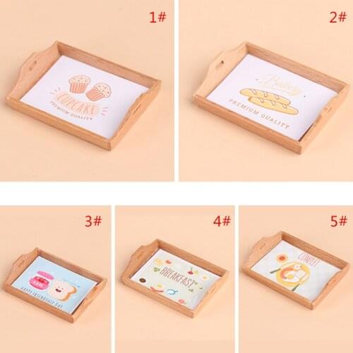 Hot！1/12 Dollhouse Miniature Wooden Plate Tray+Pad Paper Doll House Cake Dessert Kitchen Cake Shop Decor