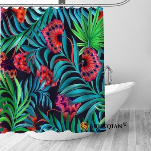 Hot Custom Art Flower Pattern Shower Curtains Polyester Bathroom Curtains With Hook Bath Curtain Bathroom Decor