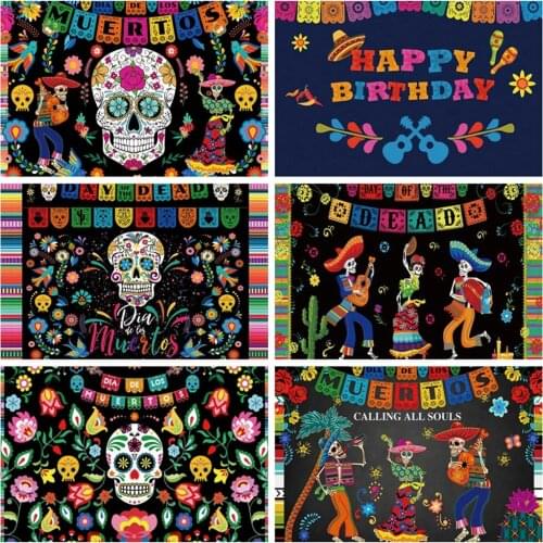 Mexico Day of the Dead Dia De Los Muertos Decorations Party Backdrop Photography Photographic Background For Photography Banner