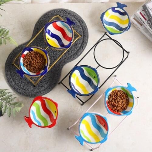 Non-slip Cat Bowls Ceramic Bowls Pet Food Water Bowl With Iron bracket stand food Ceramic bowl For Cats Dogs Bowl Pet Supplies