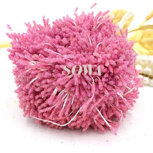 New Free Shipping 1800pcs/Lot Artificial Sweet Pink 1mm Double heads Glass Flower Stamen Pistil Cake Decoration Craft DIY