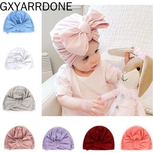 2020 New Baby Girls Spring Summer Pullover Caps Bow Tie Hat Children Soft Turban Headwear Photo Props Hair Accessories